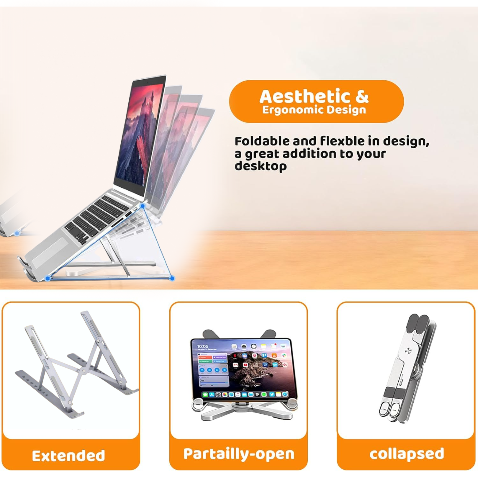 Metal Portable Laptop Stand, with 7 Adjustable Angles (1 Pc)