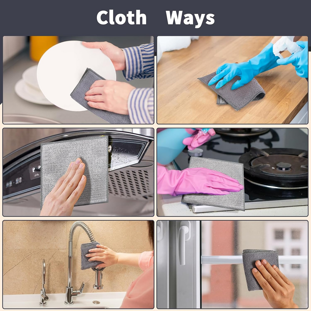 Double-Sided Microfiber Cloth & Stainless Steel Scrubber – (1 Pc, 20x20 cm)